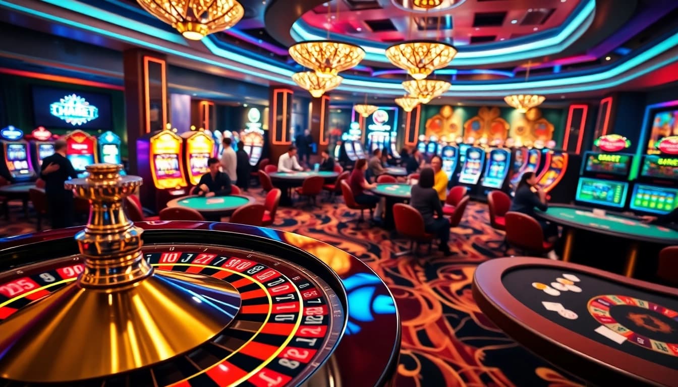 Gamblers enjoying exciting games at THABET casino tables with vibrant atmosphere.