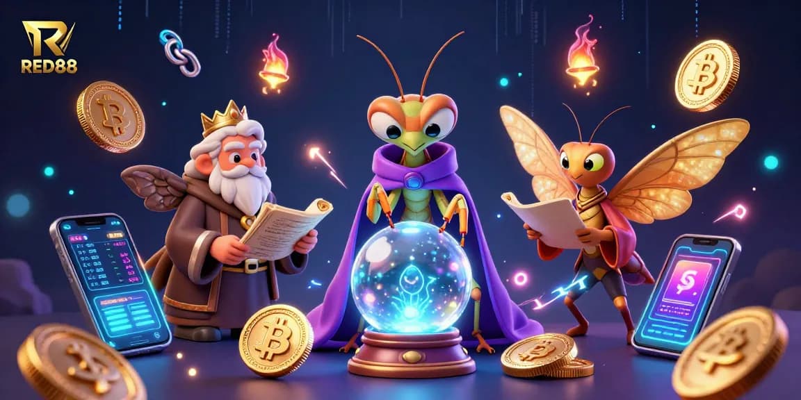 Engage with the dynamic RED88 gaming scene showcasing a mystical fortune teller and NFT elements.