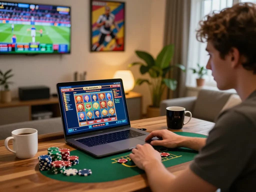 Engaged player enjoying online slots at nhà cái 88GO, surrounded by cozy home atmosphere.