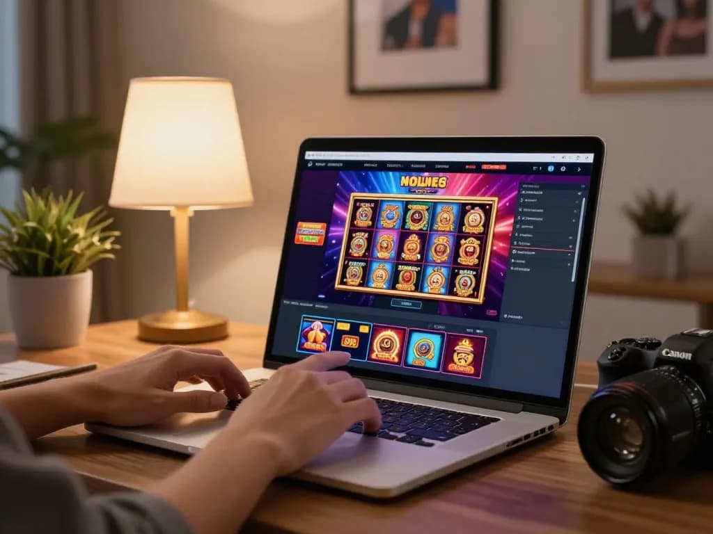 ONE88 player engaging with exciting online casino games on a stylish laptop setup