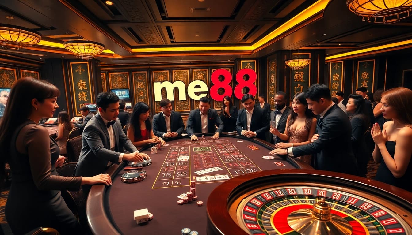 Experience excitement at me88 with professional dealers and vibrant casino elements in a luxurious setting.