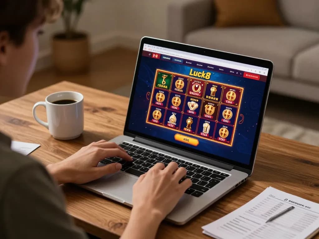 Engaged player utilizing Luck8 platform for an immersive online casino experience.