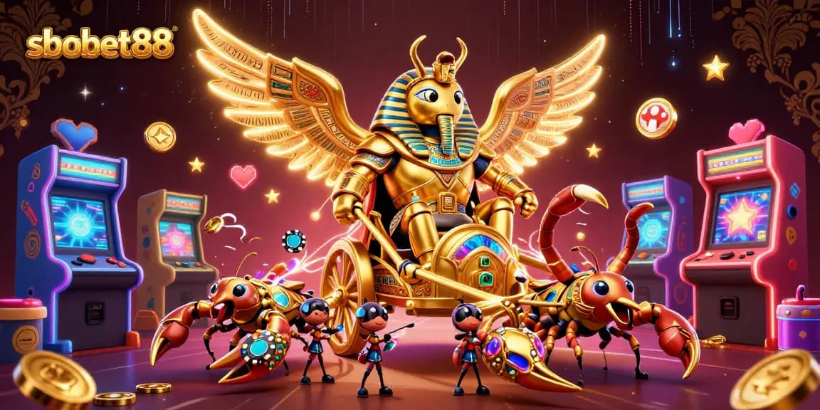 Experience exciting sbobet88 action with dynamic casino elements and vibrant visuals in this 3D illustration.