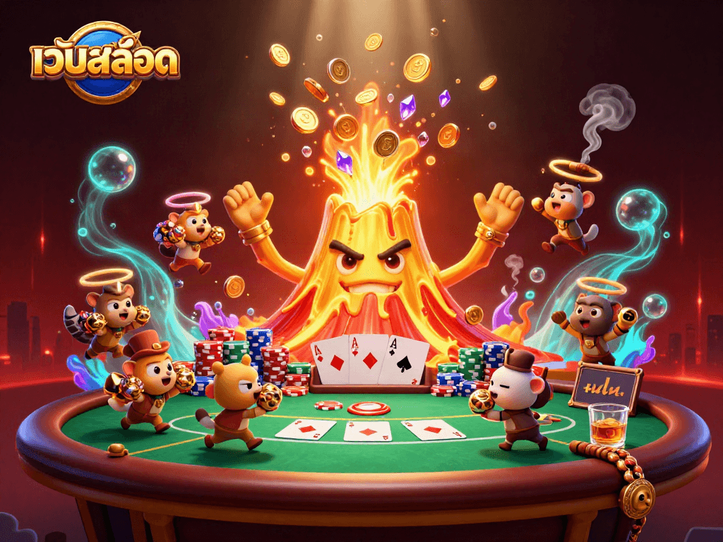 Engage with เว็บสล็อต in a vibrant 3D scene of triumphant treasure amidst casino excitement.
