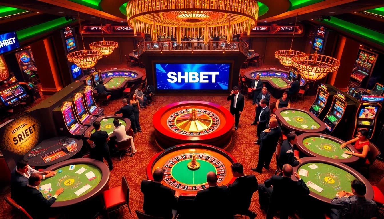 Experience the excitement of gambling at SHBET with vibrant casino tables and engaging games.