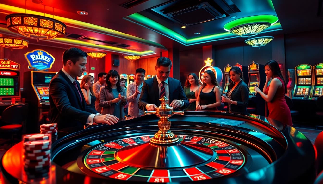 Engaging casino scene at https://j88.gives/ showcasing players at a vibrant roulette table.