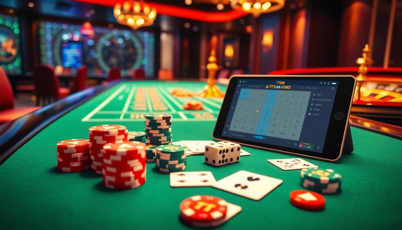 Experience thrilling gameplay with TT88's vibrant casino atmosphere featuring poker chips and roulette.