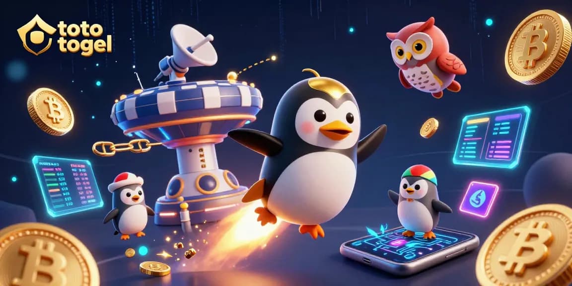 Experience thrilling toto togel action with a golden penguin in a dynamic 3D casino world.