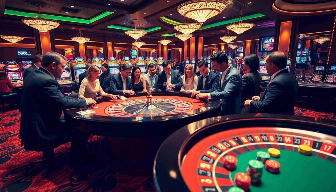 Experience the thrill of winning at NK88 with vibrant casino tables and enthusiastic players.
