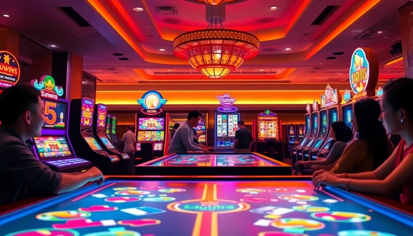 Engaged players enjoying Sunwin's diverse gaming platform with vibrant casino games.