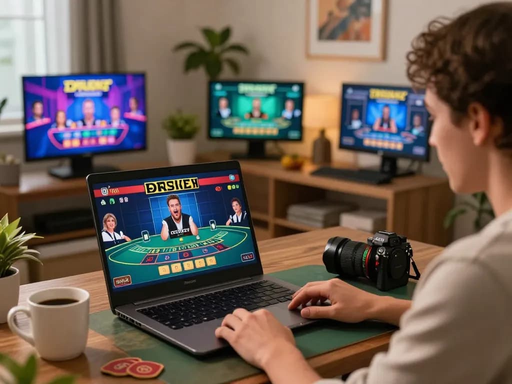 xx88 player enjoying live baccarat gaming on a laptop in a cozy home setting
