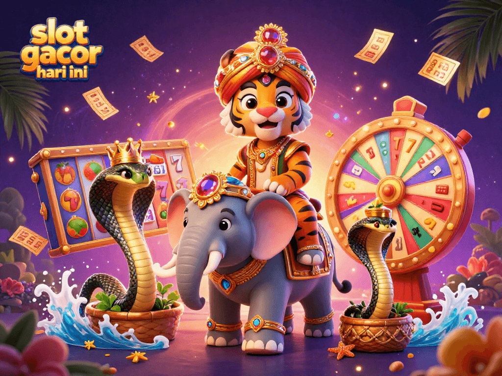 Experience exhilarating wins at slot gacor hari ini with a joyful casino adventure illustration.