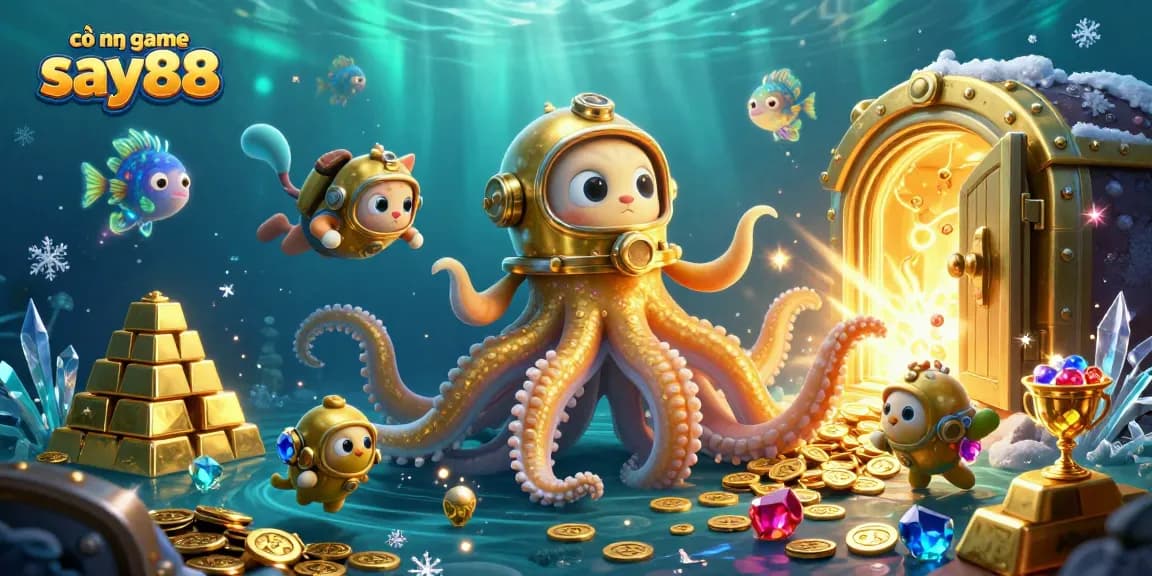 Engage with thrilling adventures at cổng game say88 featuring a colossal kraken, treasures, and dynamic gaming elements.