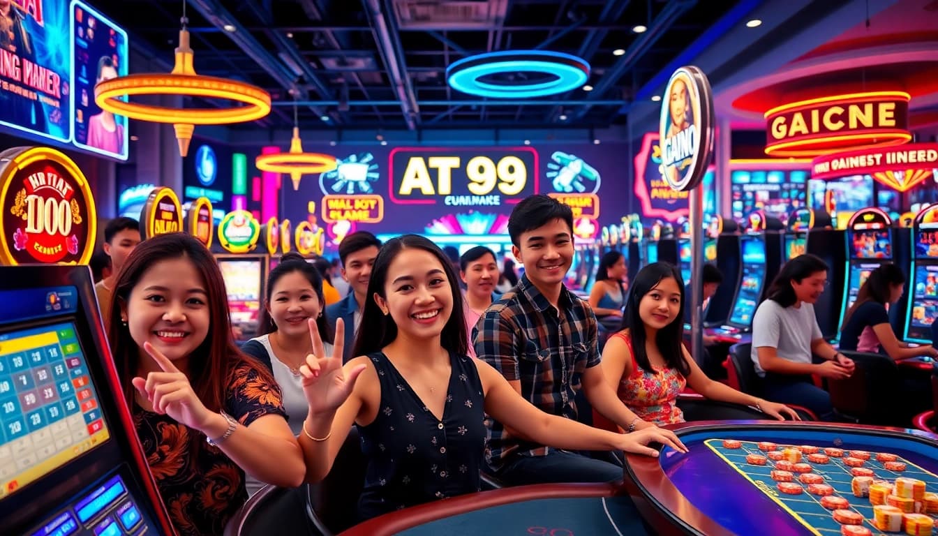 Players immersed in the vibrant atmosphere of AT99娛樂城 gaming world.