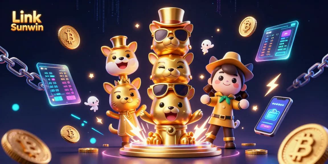 Experience thrilling gaming action with Link Sunwin in a vibrant 3D casino scene.