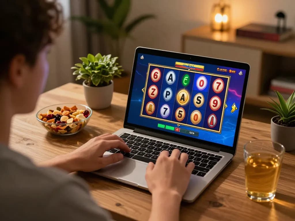 Engaging online slot game experience with blueskybuds during a cozy home session, highlighting dynamic gameplay.