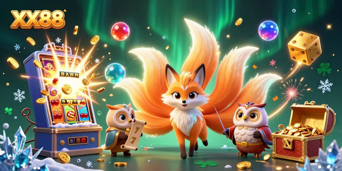 Experience exciting wins at XX88 with vibrant 3D illustrations of jackpots and casino games.