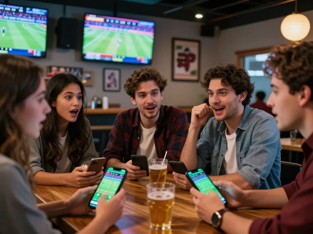 Siti scommesse con bonus displayed on phone screens during an exciting sports betting night at a bar