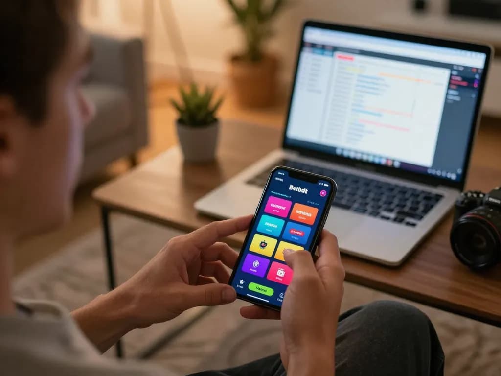 Player using the Betbdt app on smartphone, engaging with online casino gaming interface.