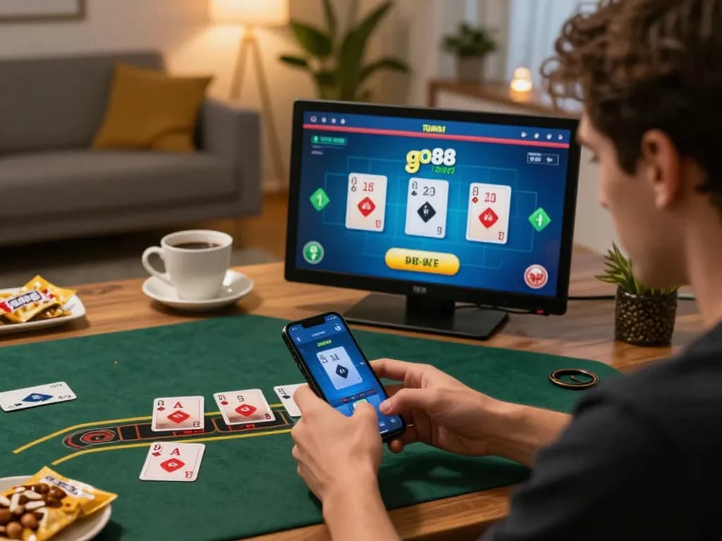 Player using the go88 app for an exciting online blackjack game with focused strategy