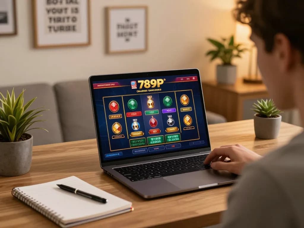 Engaging in strategic gameplay at 789P online casino with laptop and betting notes