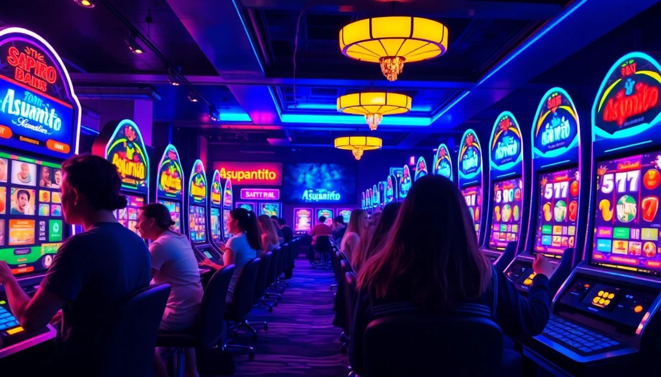 Exciting gaming scene featuring asupantoto slot machines in a vibrant casino atmosphere.