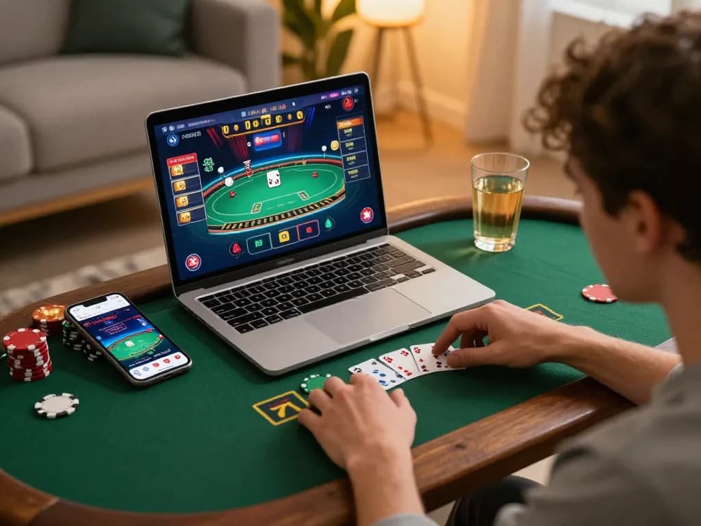 Engaging online casino experience with nhà cái fun79 as player interacts with live dealer game on laptop.