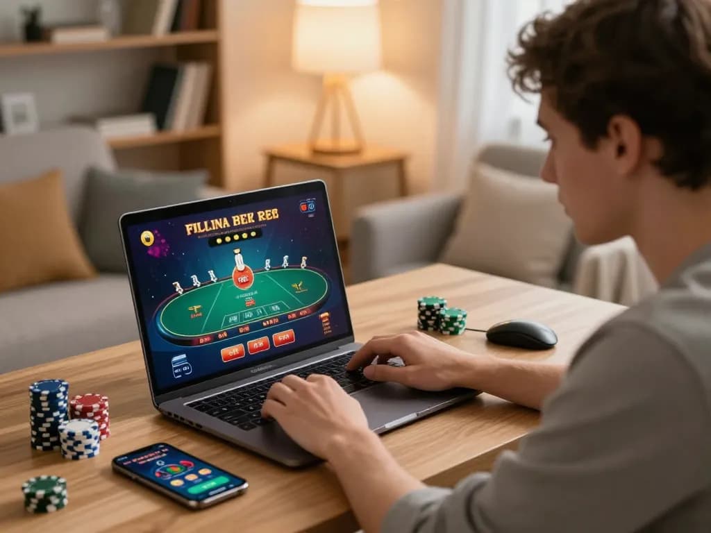 Engaging online gaming session on tg88 with poker interface visible on laptop.