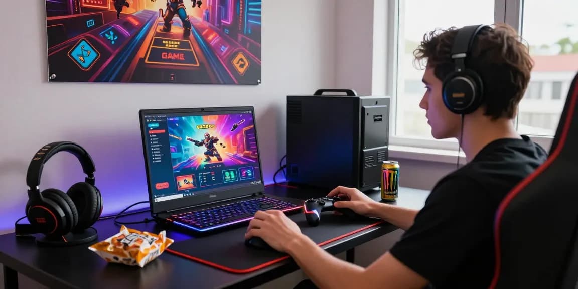 Engaging scene of a gamer at https://663bet.com.pk/ setup, immersed in vibrant online casino games.