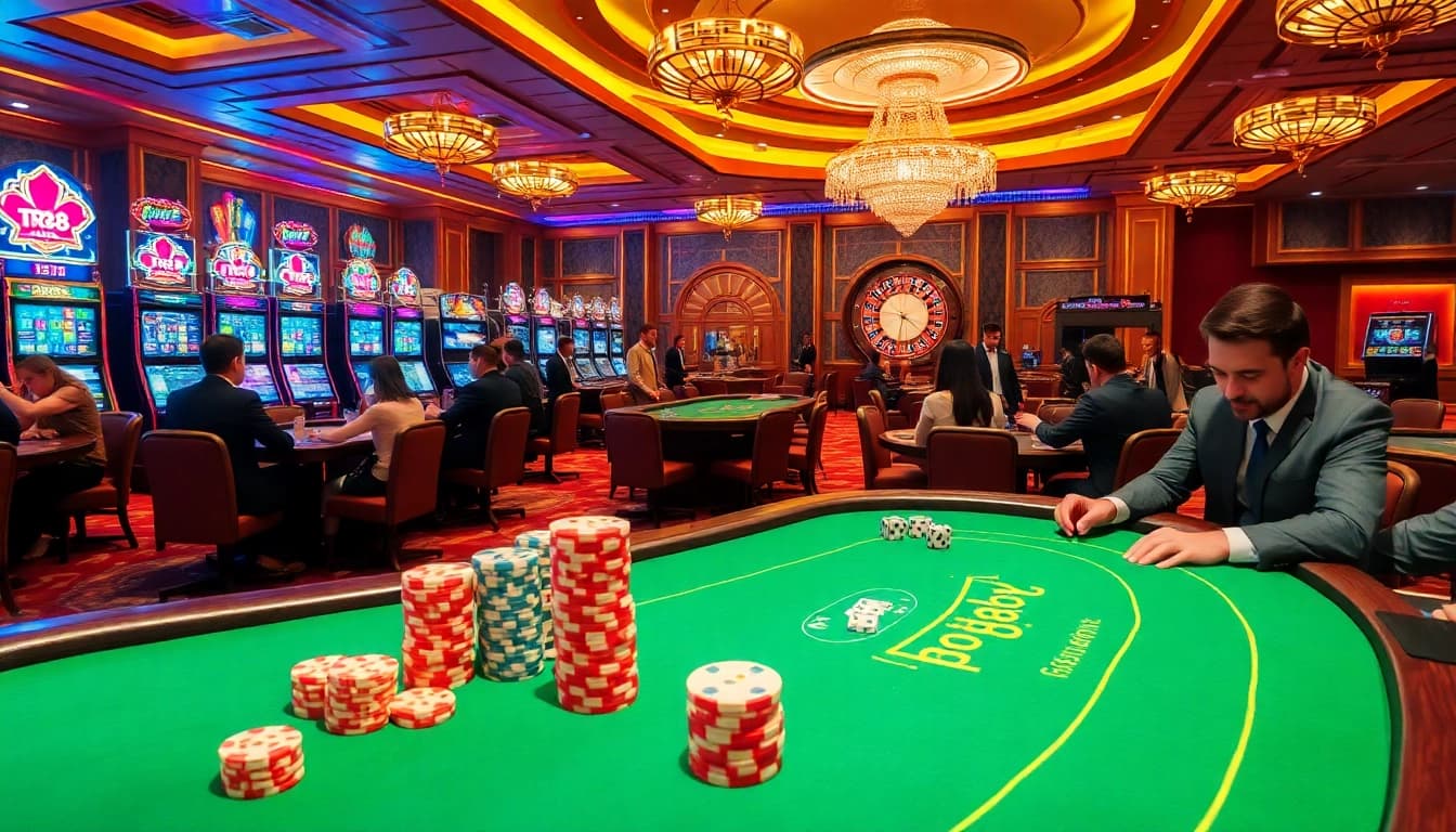 Experience excitement at TR88 with vibrant casino tables, spinning roulette, and eager players.