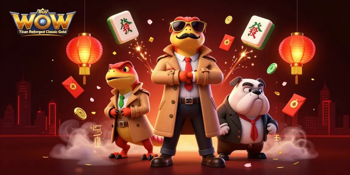 Buy WoW Titan Reforged Classic Gold with cartoon raptors in a casino scene.