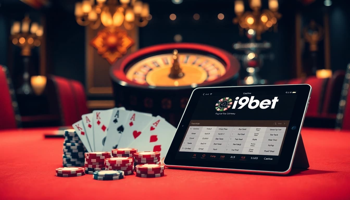 Experience i9bet tactics at an elegant casino with poker chips and roulette excitement.