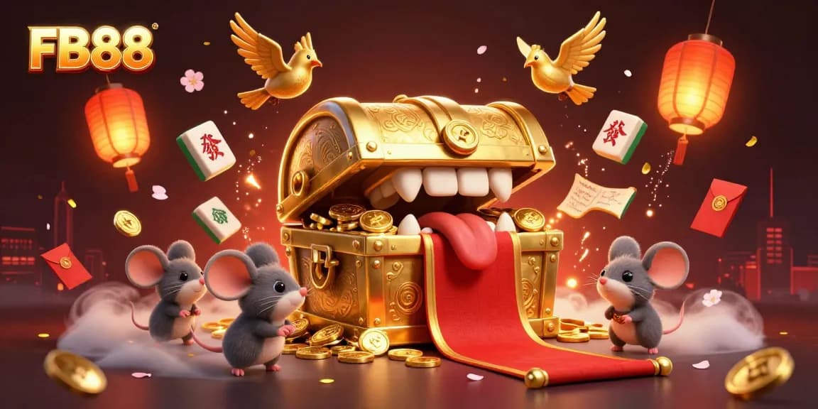 FB88 treasures await players as adventure mice are lured by a whimsical casino design.