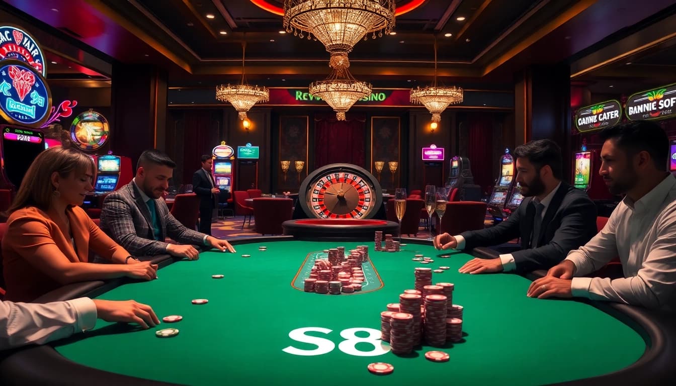 Engage in high-stakes poker action at a luxurious casino featuring the S8 theme.