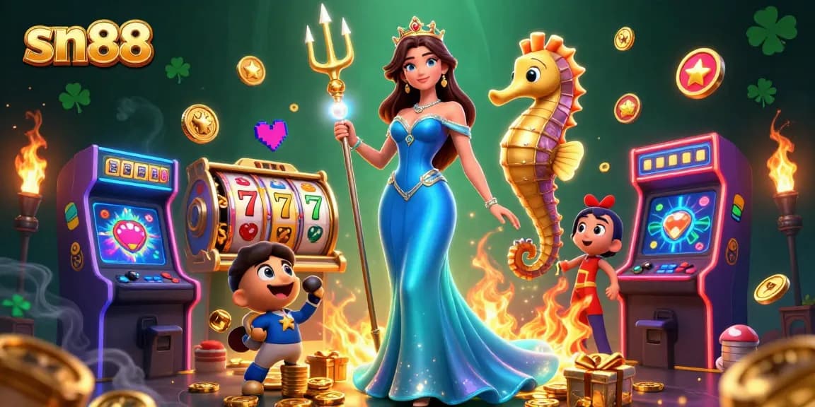 Engage in thrilling gameplay at sn88 with our vibrant slot machines and dynamic casino fantasy scene.