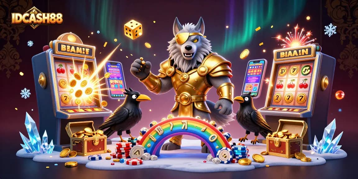 Experience thrilling wins at IDCASH88 with an exciting casino slots scene featuring vibrant elements.