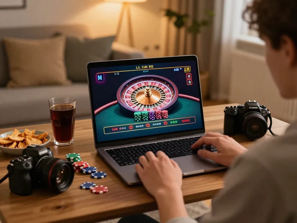 Engaging online gaming experience on RR88 with live roulette, cozy home setting, and strategic atmosphere.