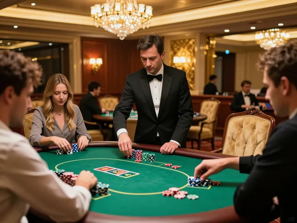 Hitclub poker room showcasing high-stakes gameplay with professional dealers and elegant decor.