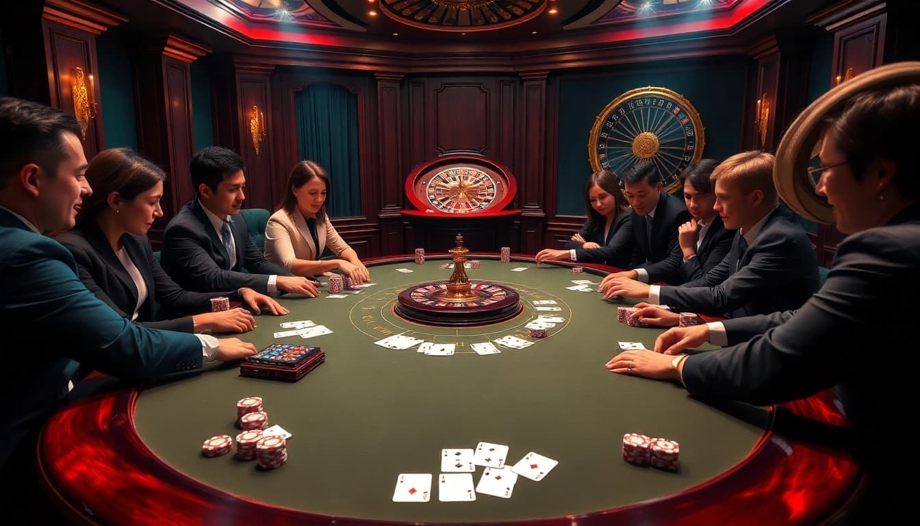 Exciting poker gameplay scene inspired by https://good88k.co/ showcasing vibrant chips and cards.