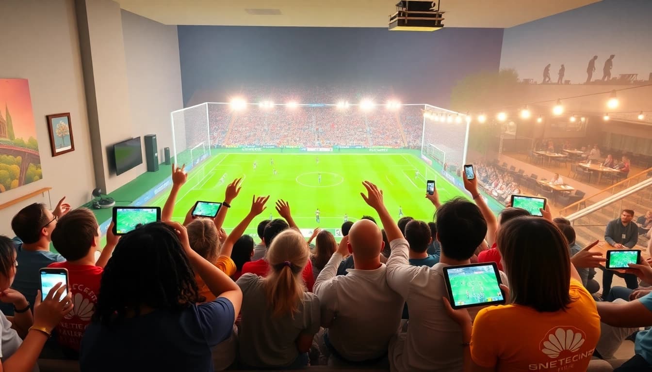 Socolive fans enjoying live soccer streaming on various devices in a vibrant and engaging atmosphere.