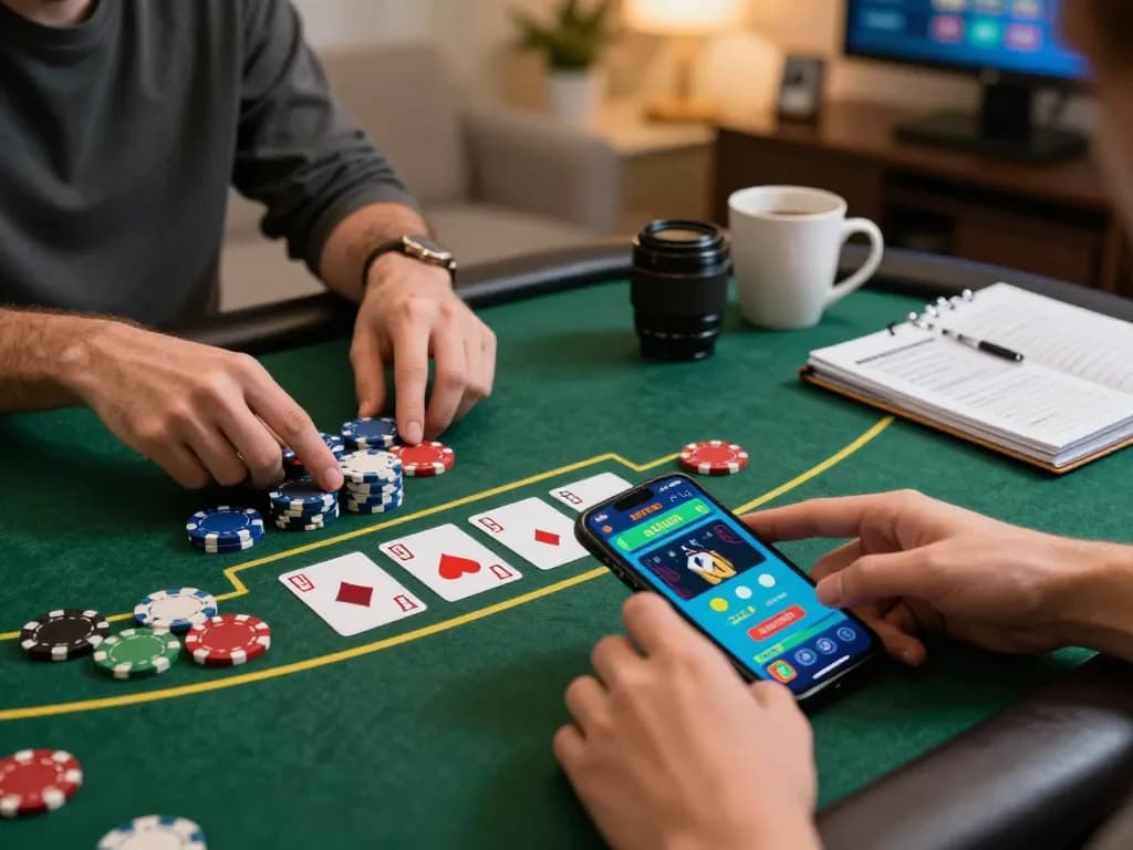 F8beta2 players enjoying blackjack on a mobile app, showing chips and betting screen.