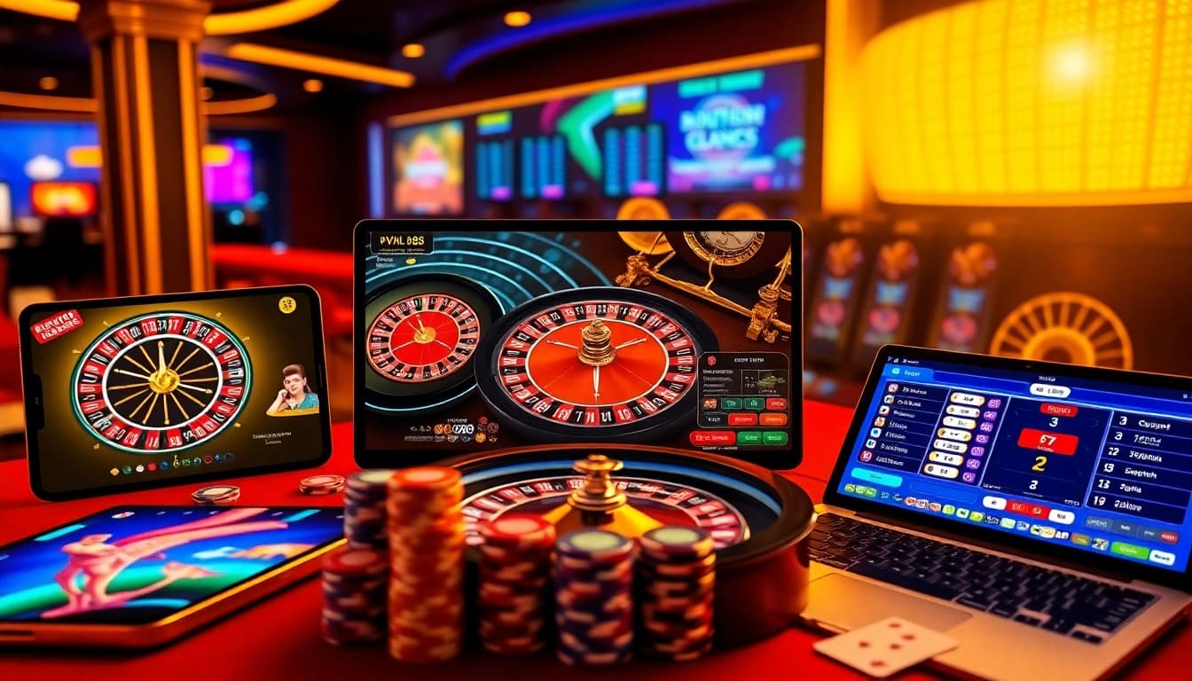 Experience VM88's advanced casino platform with vibrant poker chips, spinning roulette, and dynamic slot reels enhancing player strategy