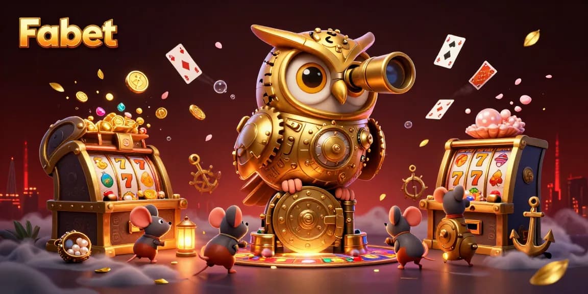 Engage with the Fabet casino experience featuring a vibrant, dynamic scene with a mystical owl and playful elements.