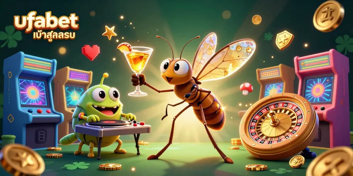 Bet on ufabet เข้าสู่ระบบ with a vibrant 3D casino-themed illustration featuring animated characters and game elements.