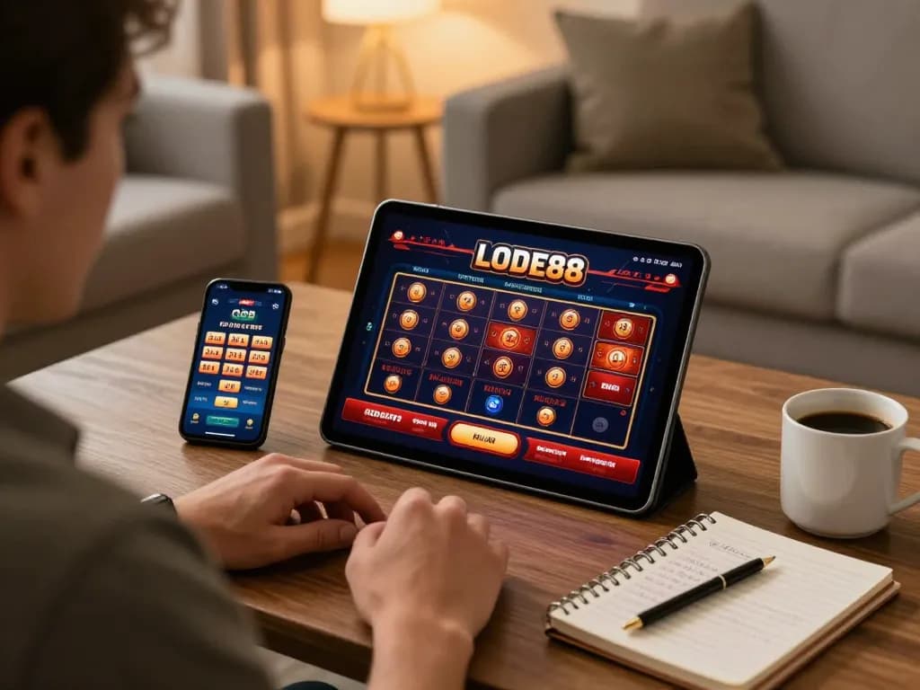 Player engaging in exciting LODE88 online gambling experience with tablet and game strategies