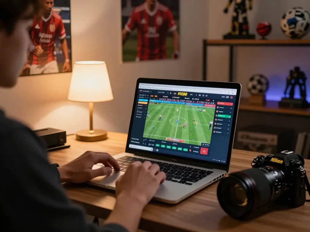 Engaging with FC88 sports betting interface during live match streaming.