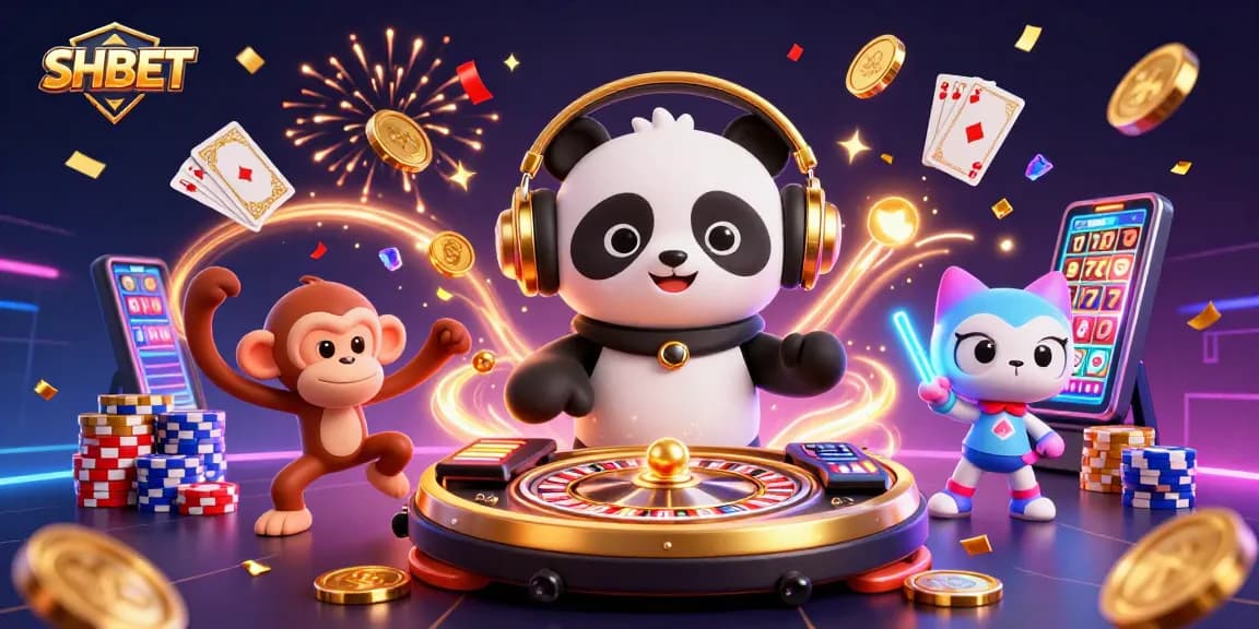 Experience the thrill of SHBET with dynamic gaming characters and captivating casino elements.