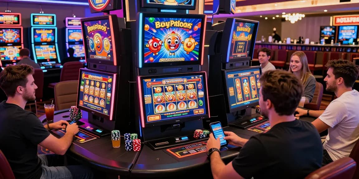 Players enjoying cocomaya bonus buy slots in a lively online casino setting, showcasing vibrant graphics and excitement.