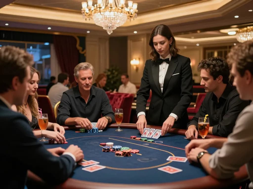 Players strategizing in a luxurious bdtk66 VIP poker room during high-stakes game.
