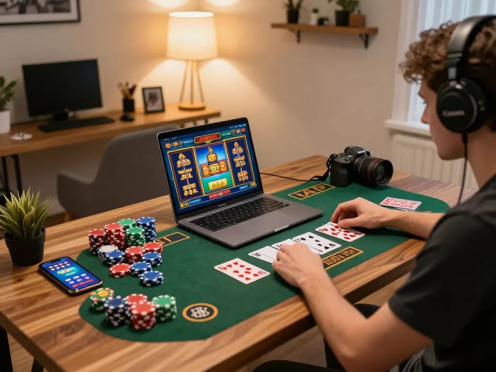 Pemain yang terlibat menikmati permainan slot di platform jus77 dalam suasana rumah yang nyaman